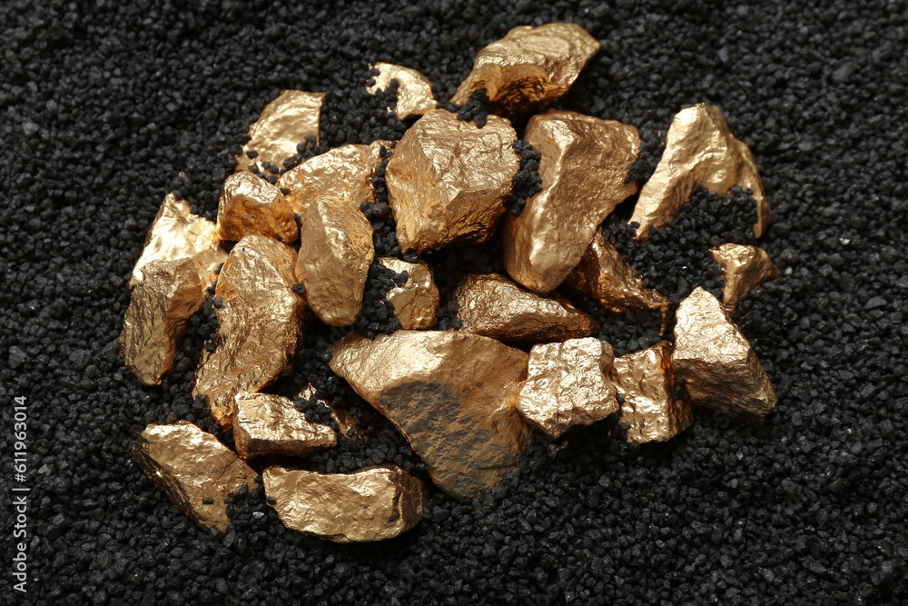 Golden nuggets on black coal