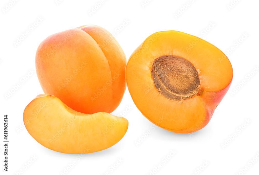 Ripe apricots isolated on white background