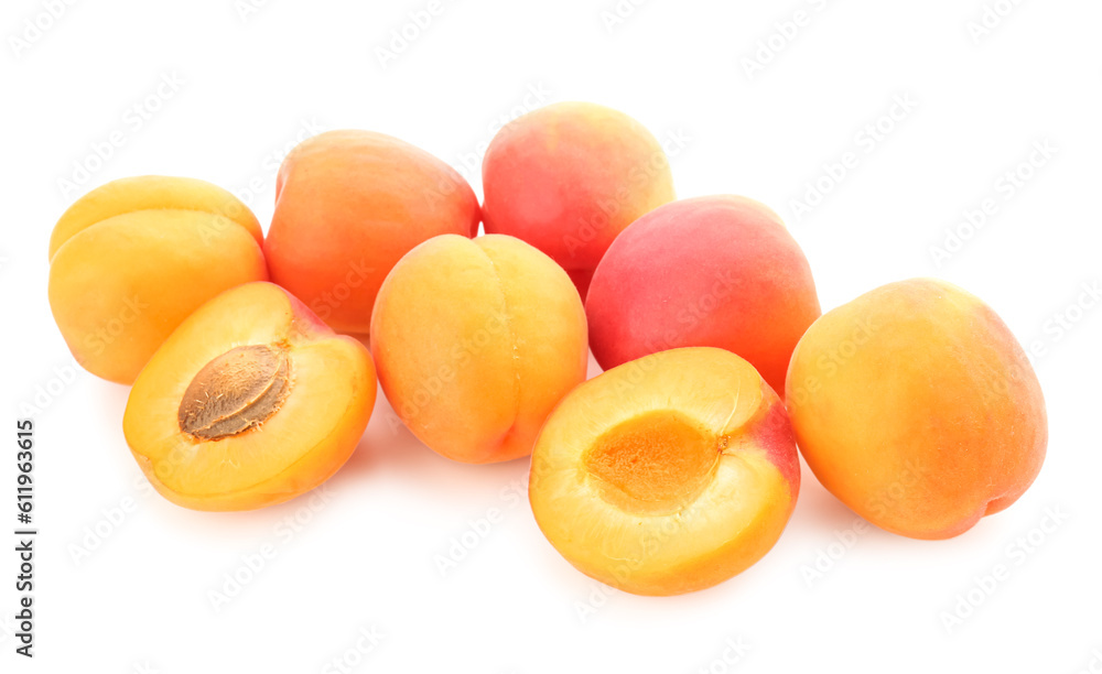 Ripe apricots isolated on white background