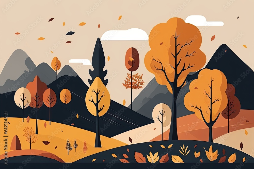 scenic autumn landscape with colorful trees and rolling hills. Generative AI