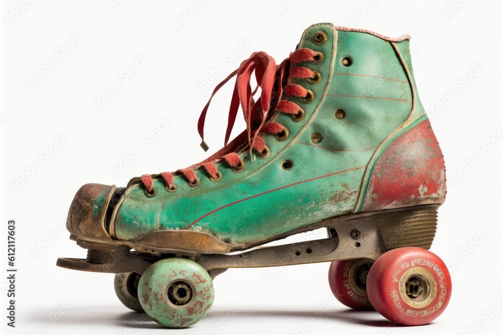 vibrant green roller skate with eye-catching red wheels against a clean white background. Generative