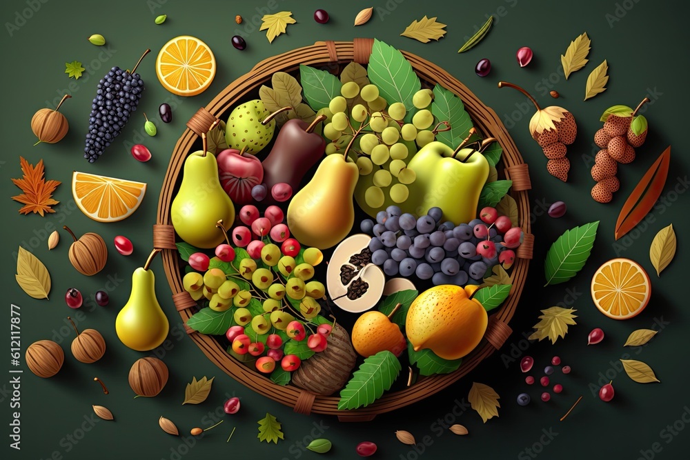 colorful basket filled with assorted fresh fruits. Generative AI