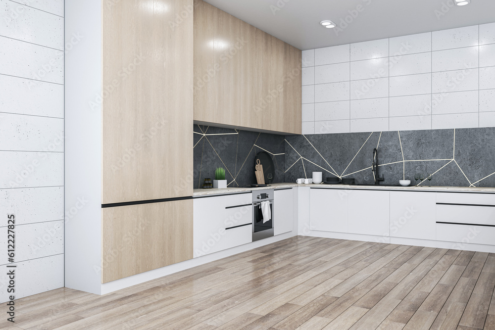 Modern kitchen interior design. 3D Rendering