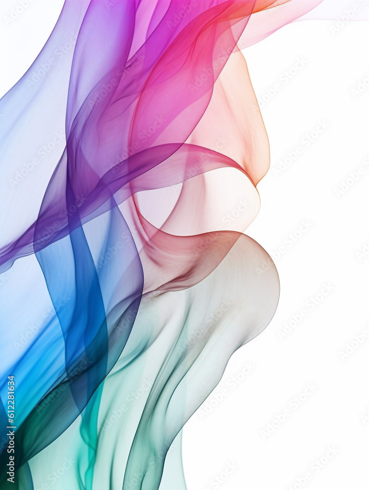 Abstract colorful translucent textile texture on white background. Created with Generative AI techno