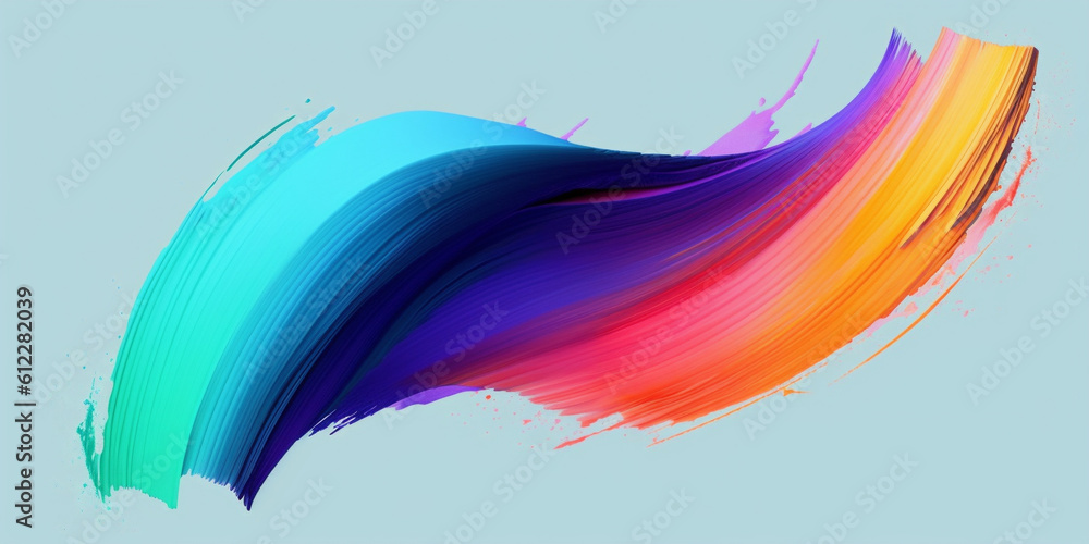 Colorful oil or acrylic paint brushstroke on a light blue background. Created with Generative AI tec