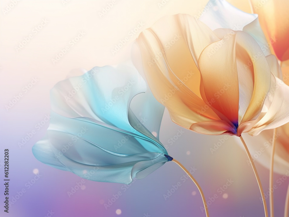 Orange and blue flower with silk fabric texture on pink gradient background. Created with Generative