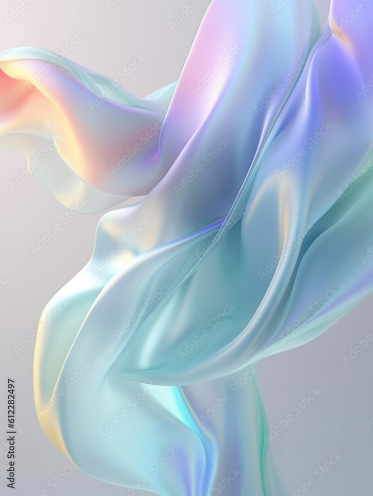 Iridescent gradient soft fabric floating on whitebackground. Created with Generative AI technology