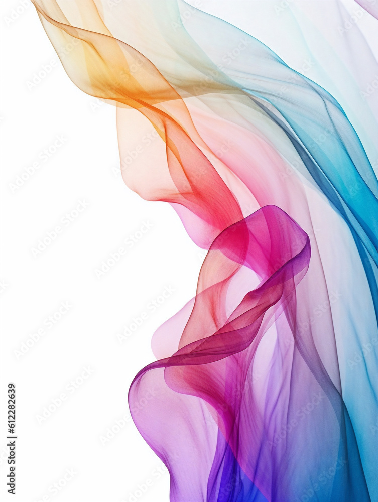 Abstract colorful translucent textile texture on white background. Created with Generative AI techno