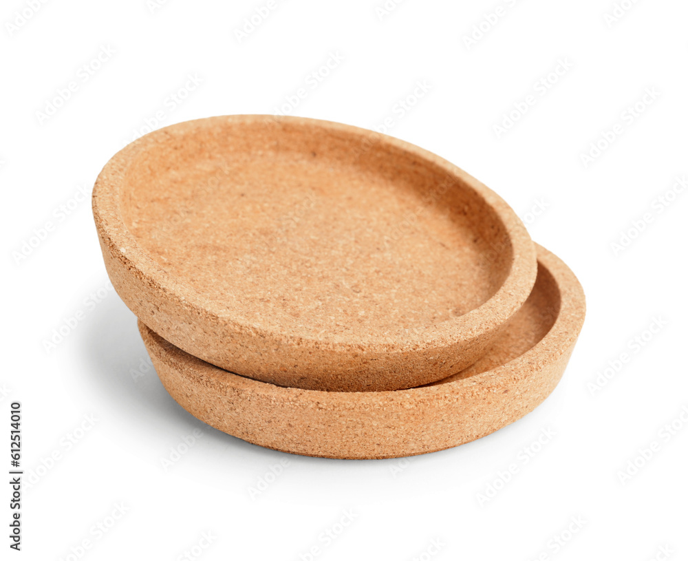 Cork plates isolated on white background