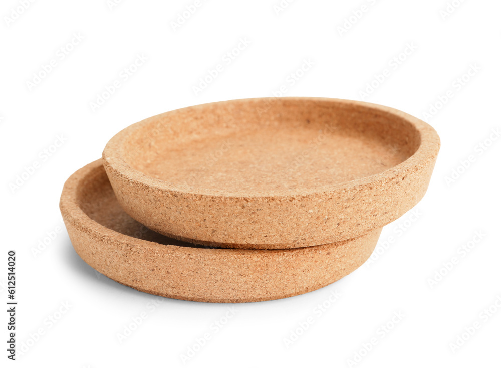 Cork plates isolated on white background