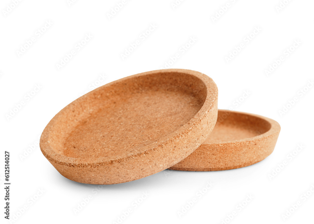 Cork plates isolated on white background