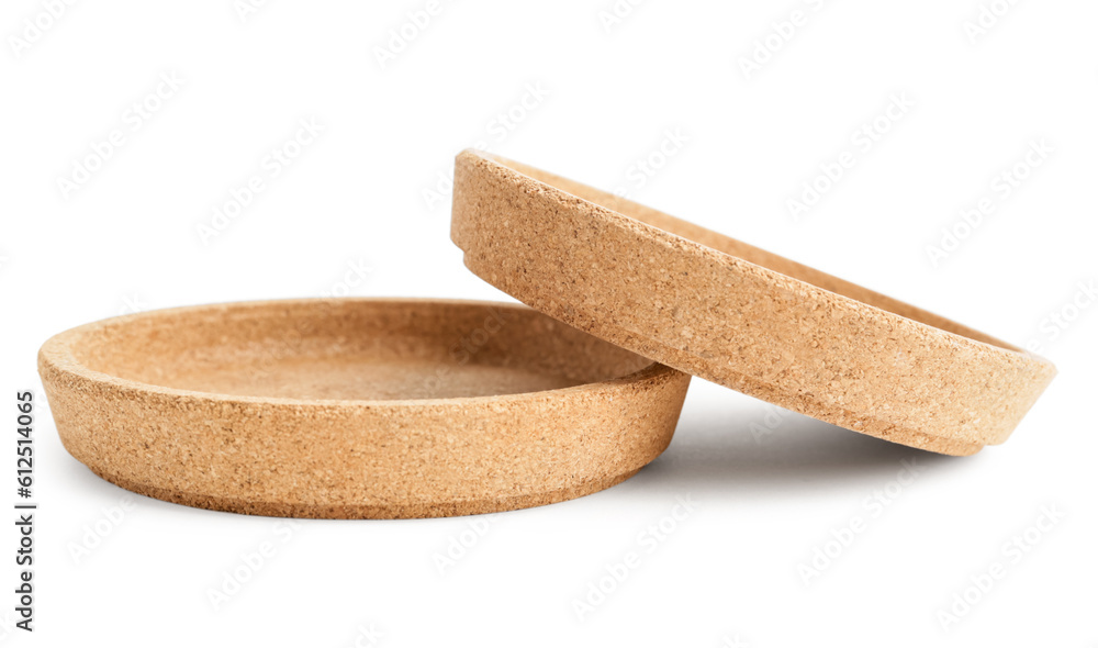 Cork plates isolated on white background