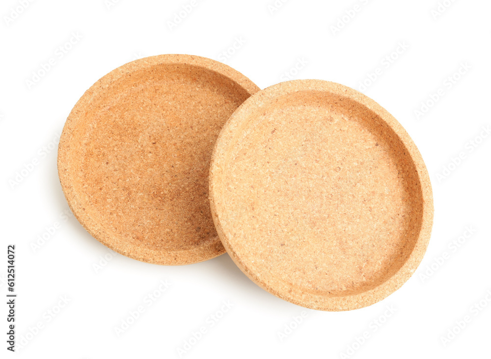 Cork plates isolated on white background