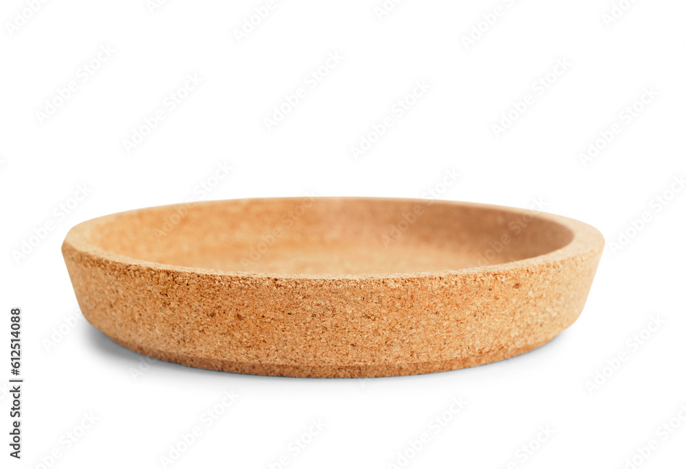 Empty cork plate isolated on white background