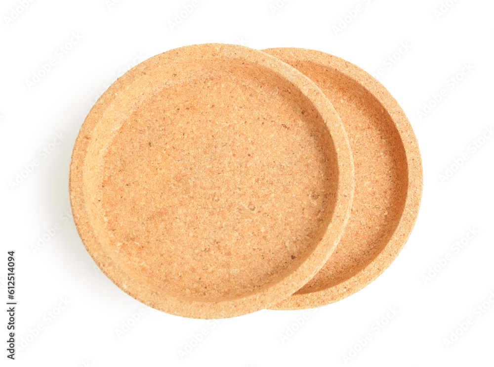 Cork plates isolated on white background