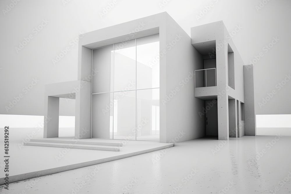 empty room with an inviting door and steps leading to it. Generative AI