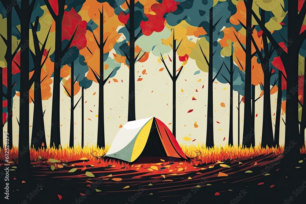 peaceful camping scene in the forest. Generative AI