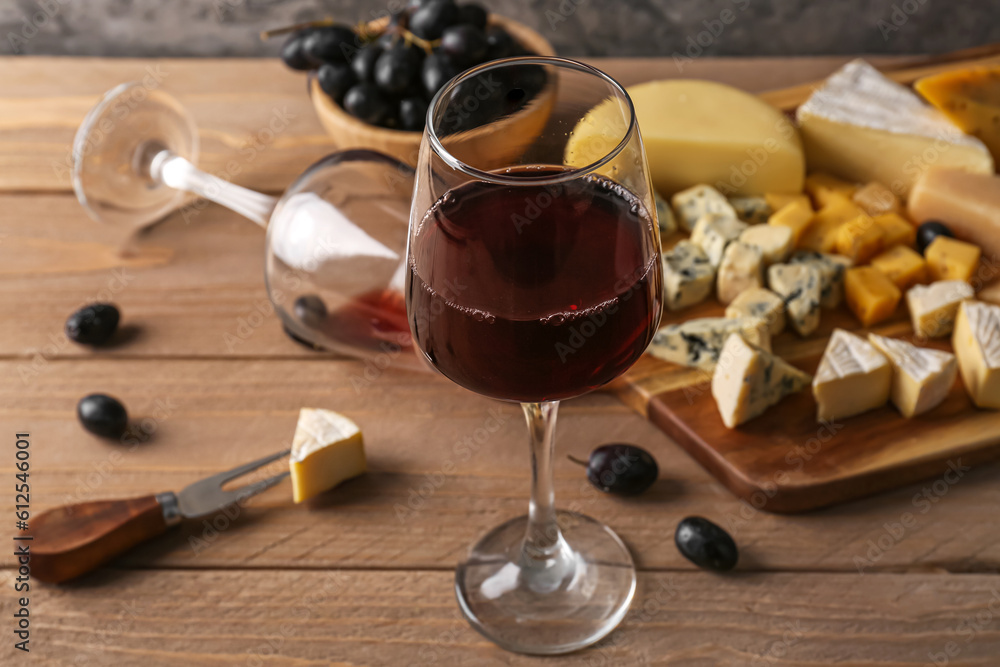 Glass of red wine on table