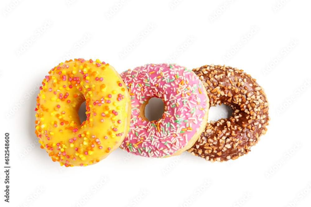 Sweet donuts on white background