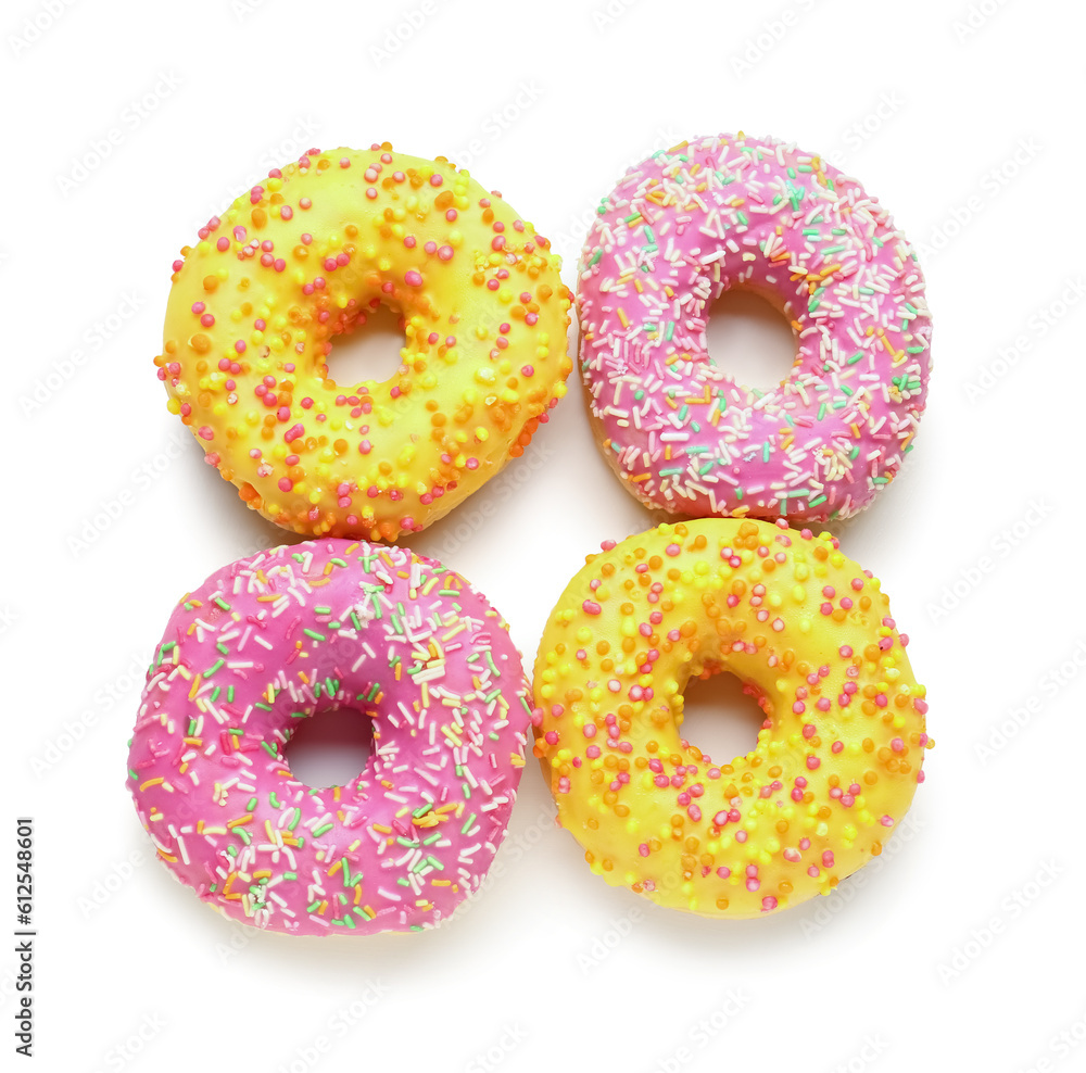 Sweet donuts on white background