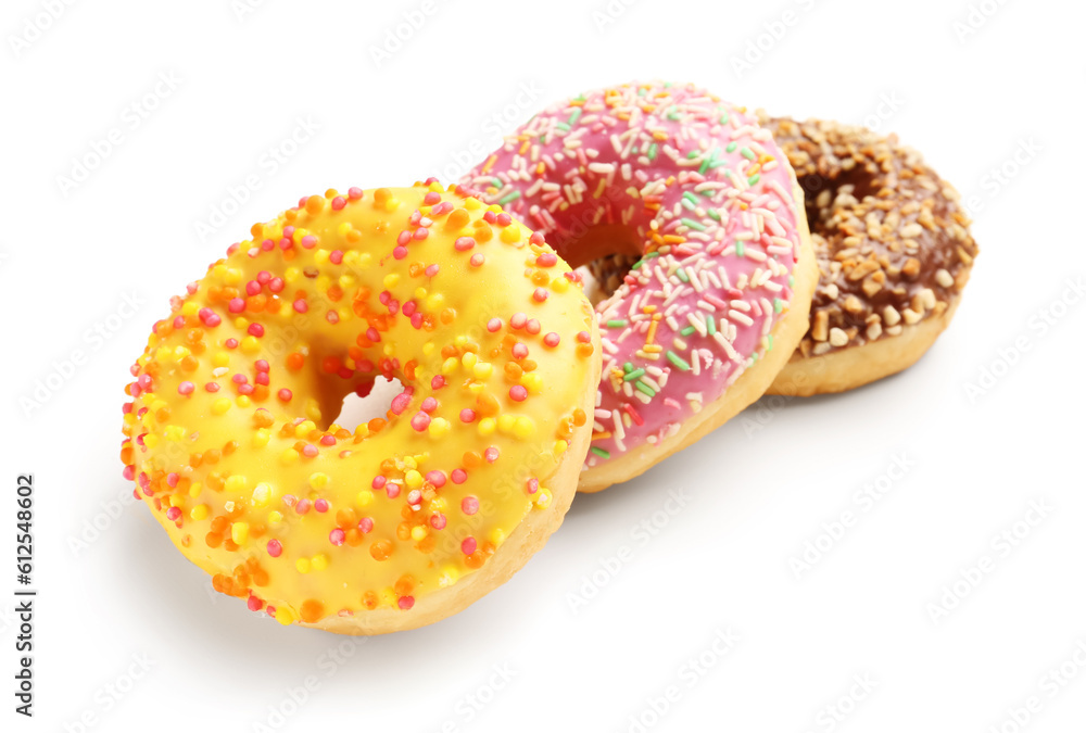 Sweet donuts on white background