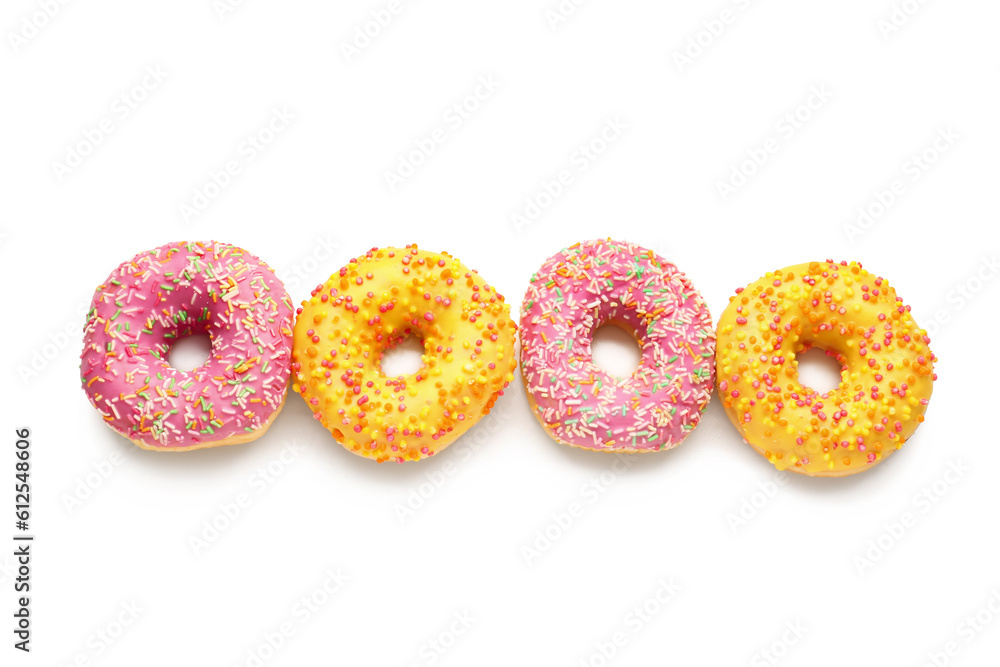 Sweet donuts on white background