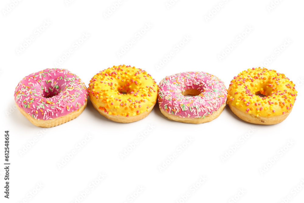 Sweet donuts on white background