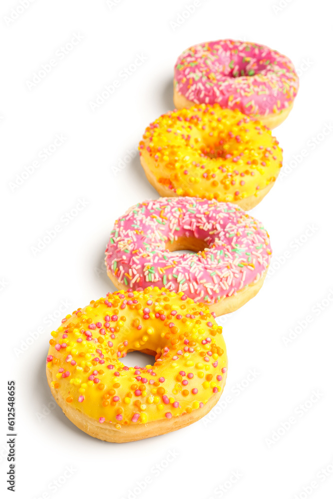 Sweet donuts on white background