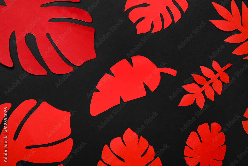 Beautiful origami leaves on dark background