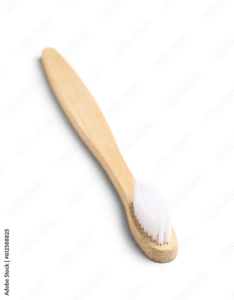 Bamboo toothbrush on white background