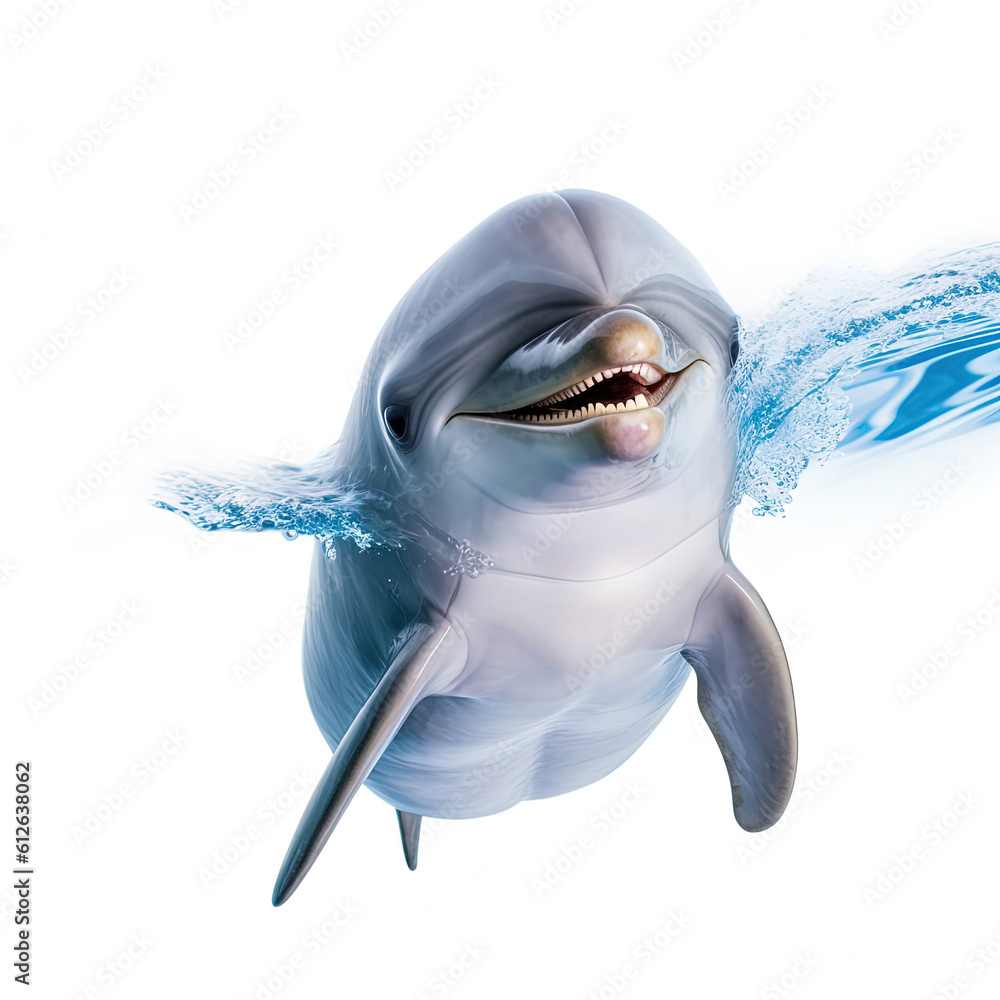 Baby Dolphin (Delphinidae) swimming playfully, looking camera