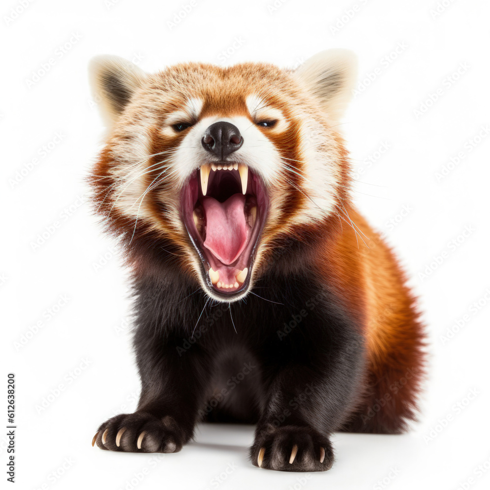 A sleepy Red Panda on white