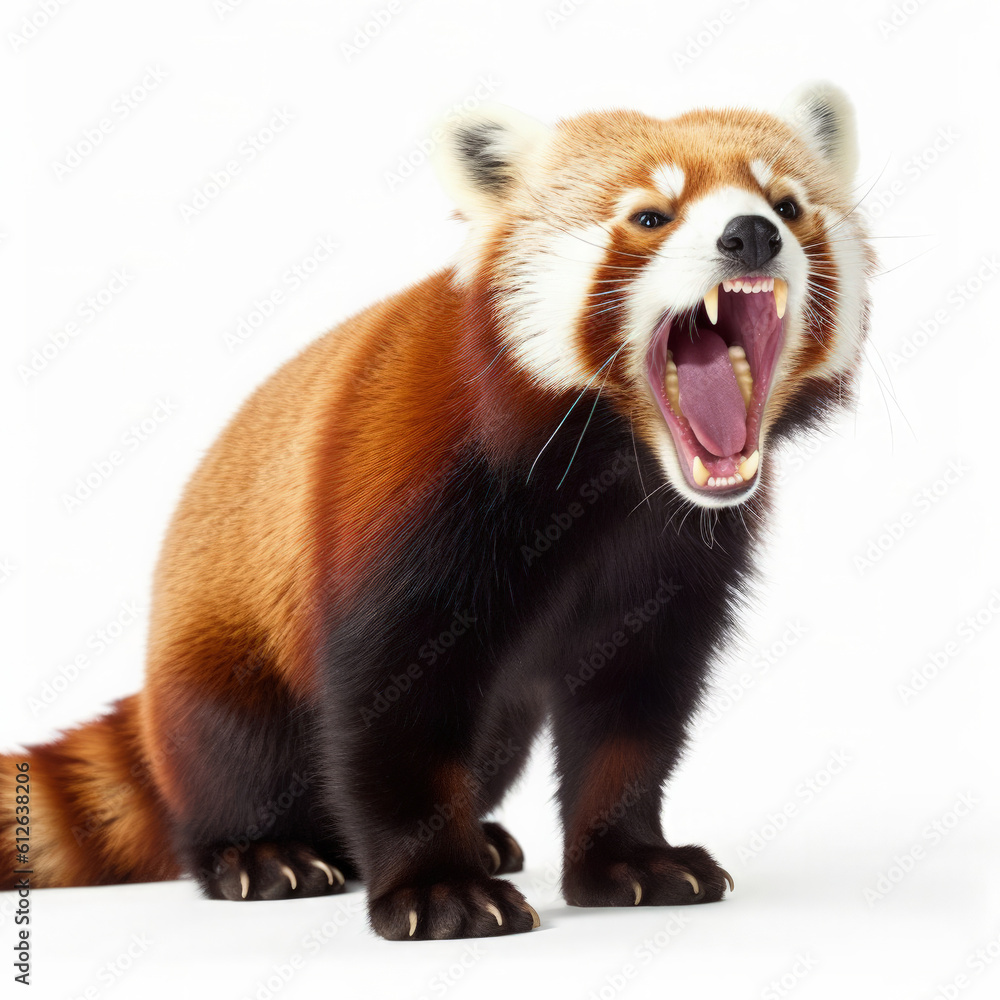 A sleepy Red Panda on white