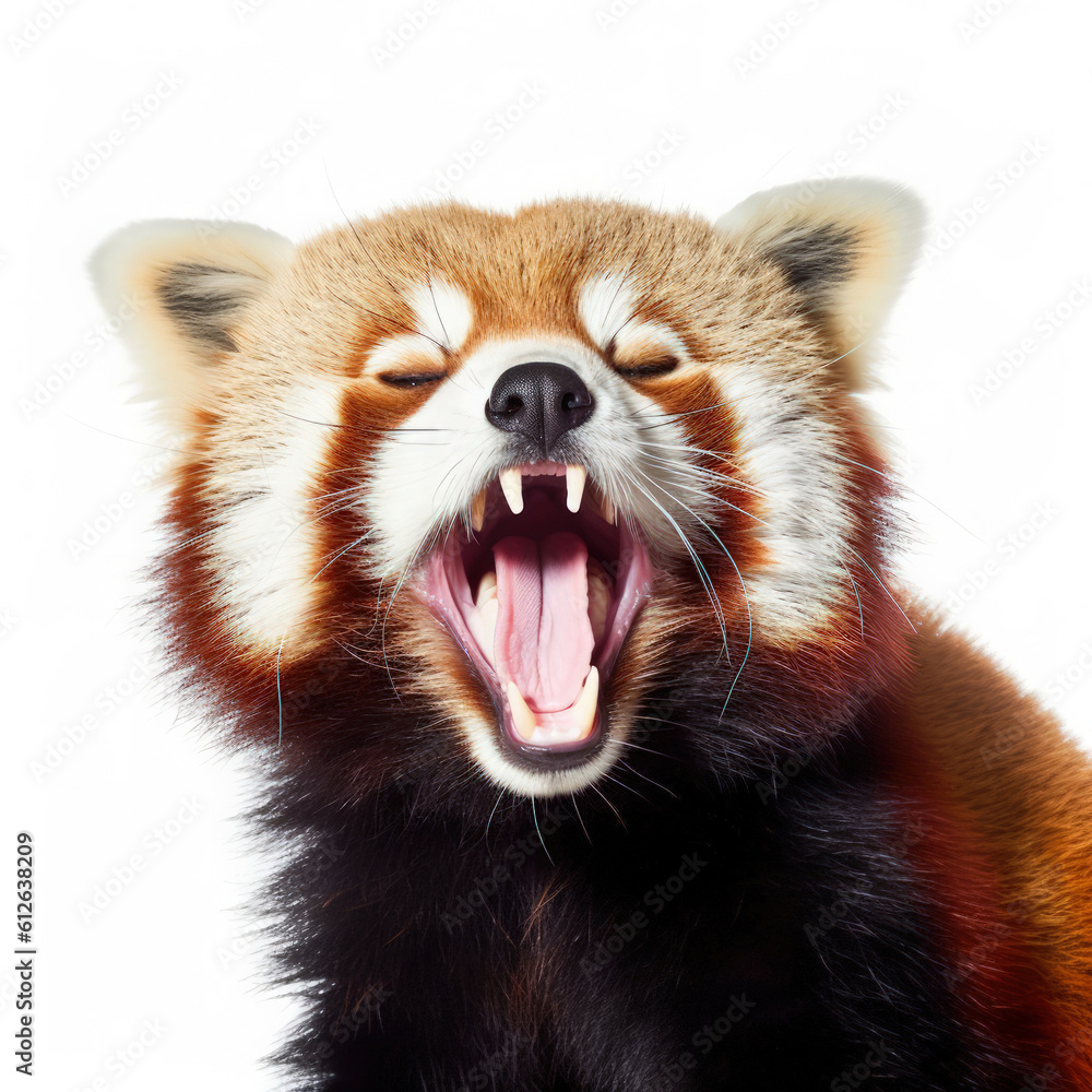 A sleepy Red Panda on white