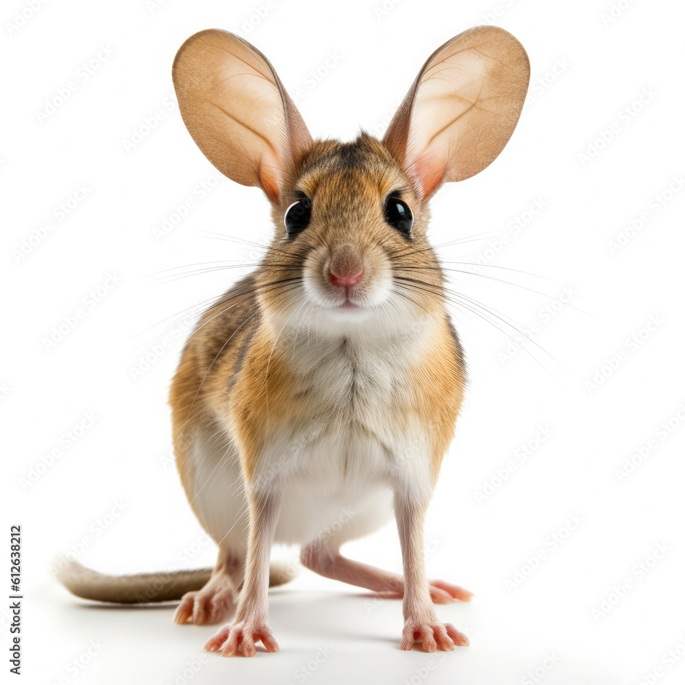 Jerboa (Dipodidae) standing on hind legs, looking camera