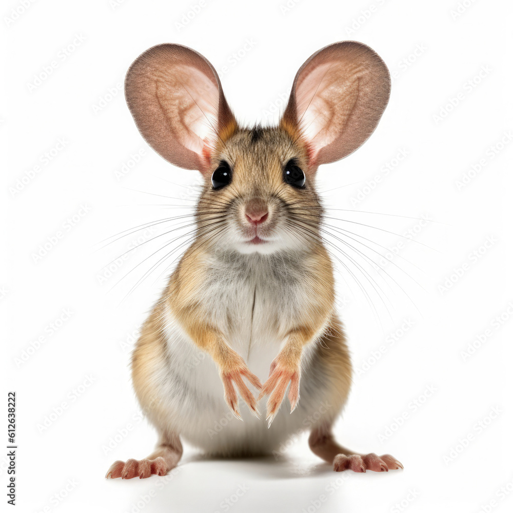 Jerboa (Dipodidae) standing on hind legs, looking camera