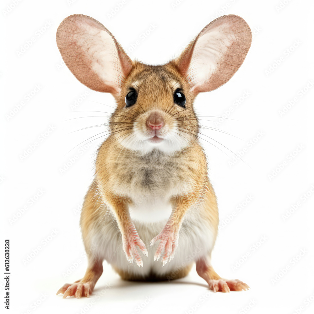 Jerboa (Dipodidae) standing on hind legs, looking camera