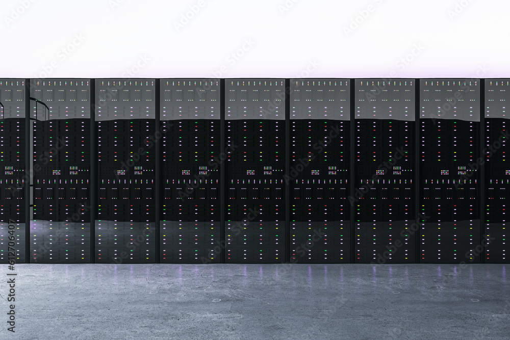 Server room in a data center. 3D Rendering