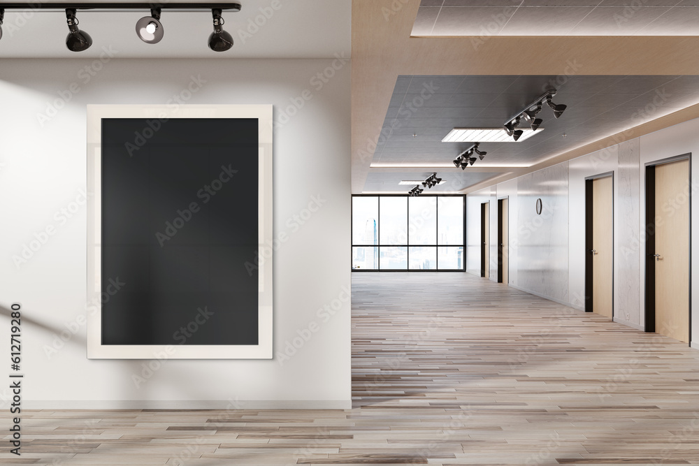 Two vertical frames Mockup hanging in office meeting room. Mock up of billboards in modern company i