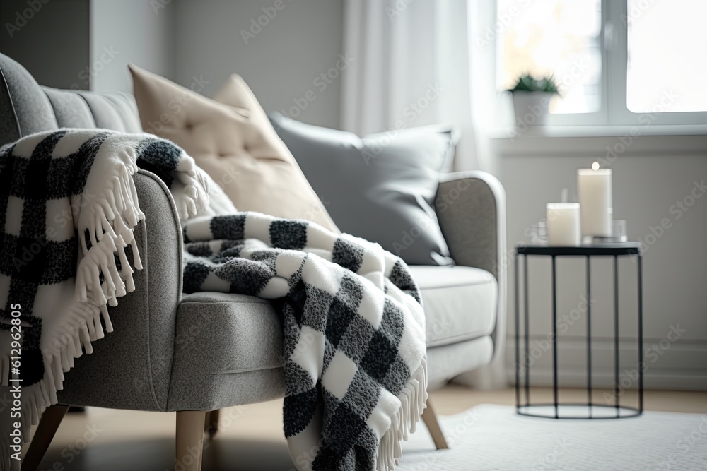 cozy living room with natural light coming through the window. Generative AI