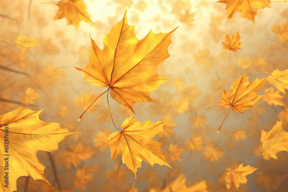 Autumn falling leaves background. Illustration AI Generative.