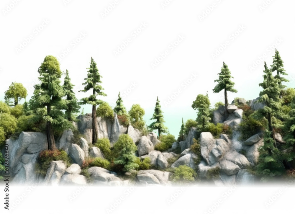 Tree and Rocks Isolated. Illustration AI Generative.