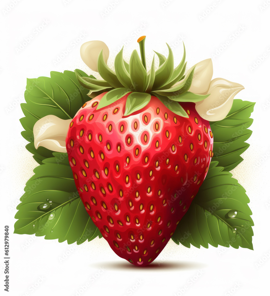 Strawberry berry isolated on white. Illustration AI Generative.