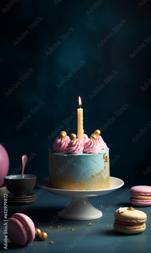 Birthday Cake. Illustration AI Generative.