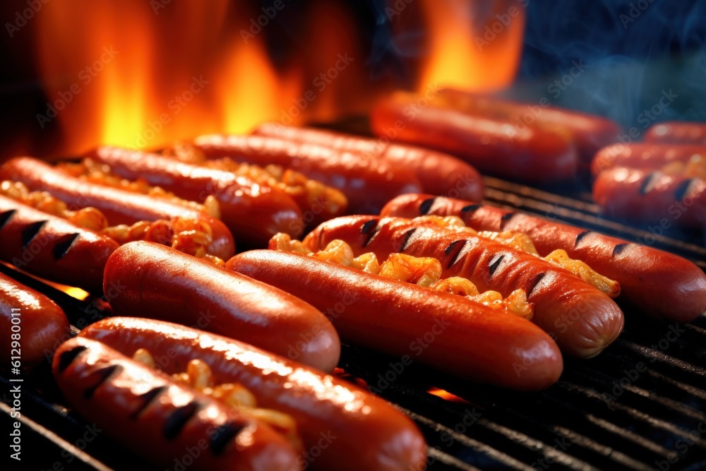 Cooking hot dogs on a grill  Illustration AI Generative.