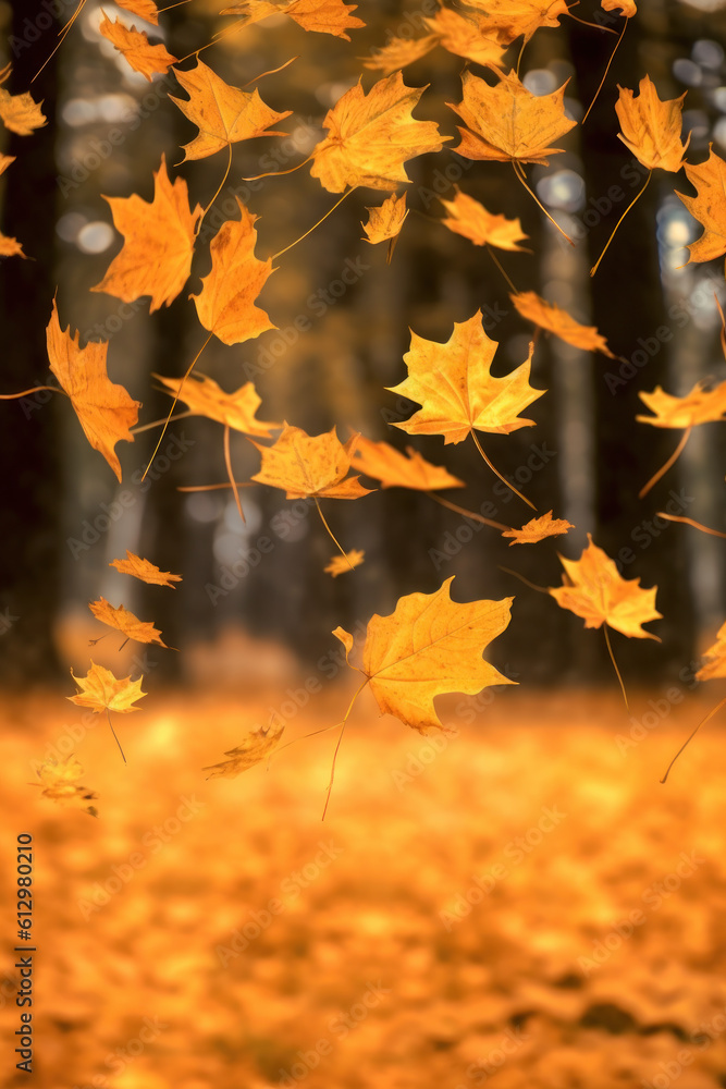 Autumn falling leaves background. Illustration AI Generative.