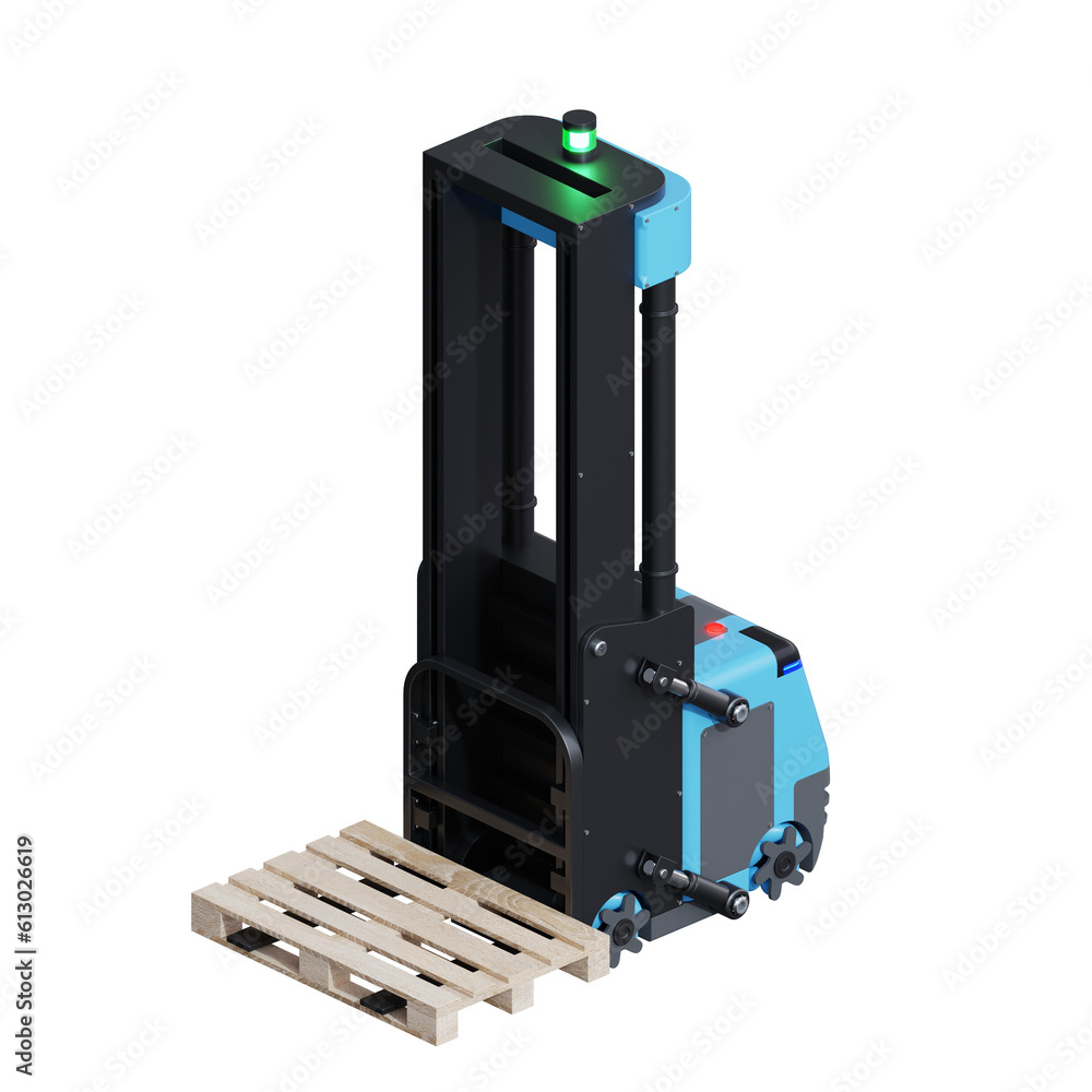 AGV Forklift isolated on transparent background.3d rendering