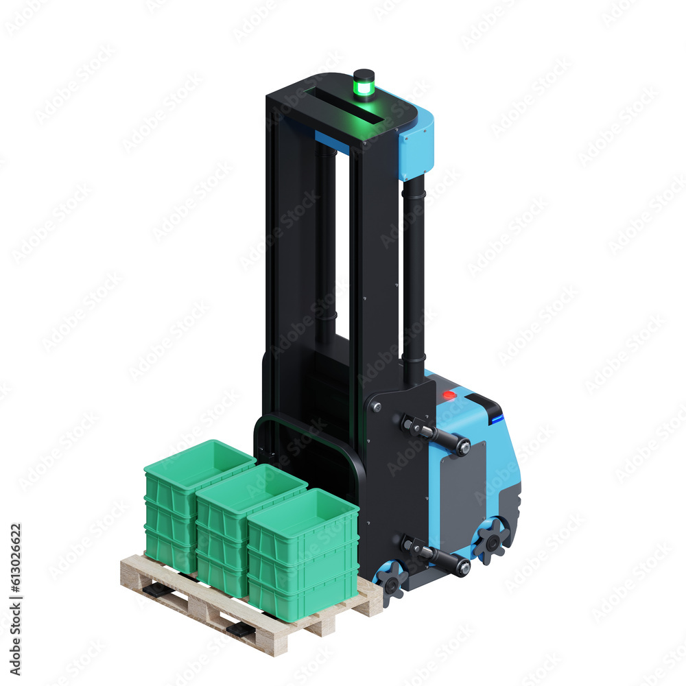 AGV Forklift isolated on transparent background.3d rendering