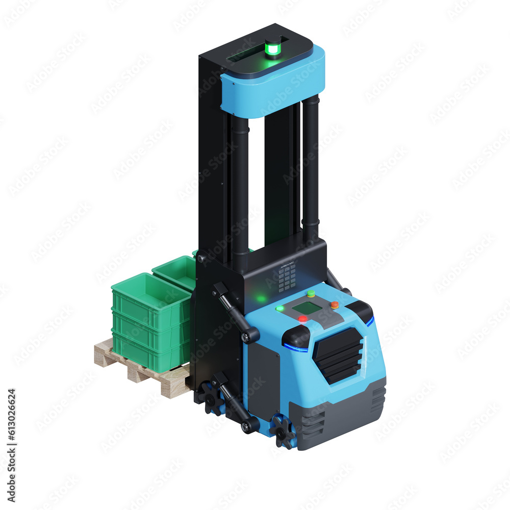 AGV Forklift isolated on transparent background.3d rendering