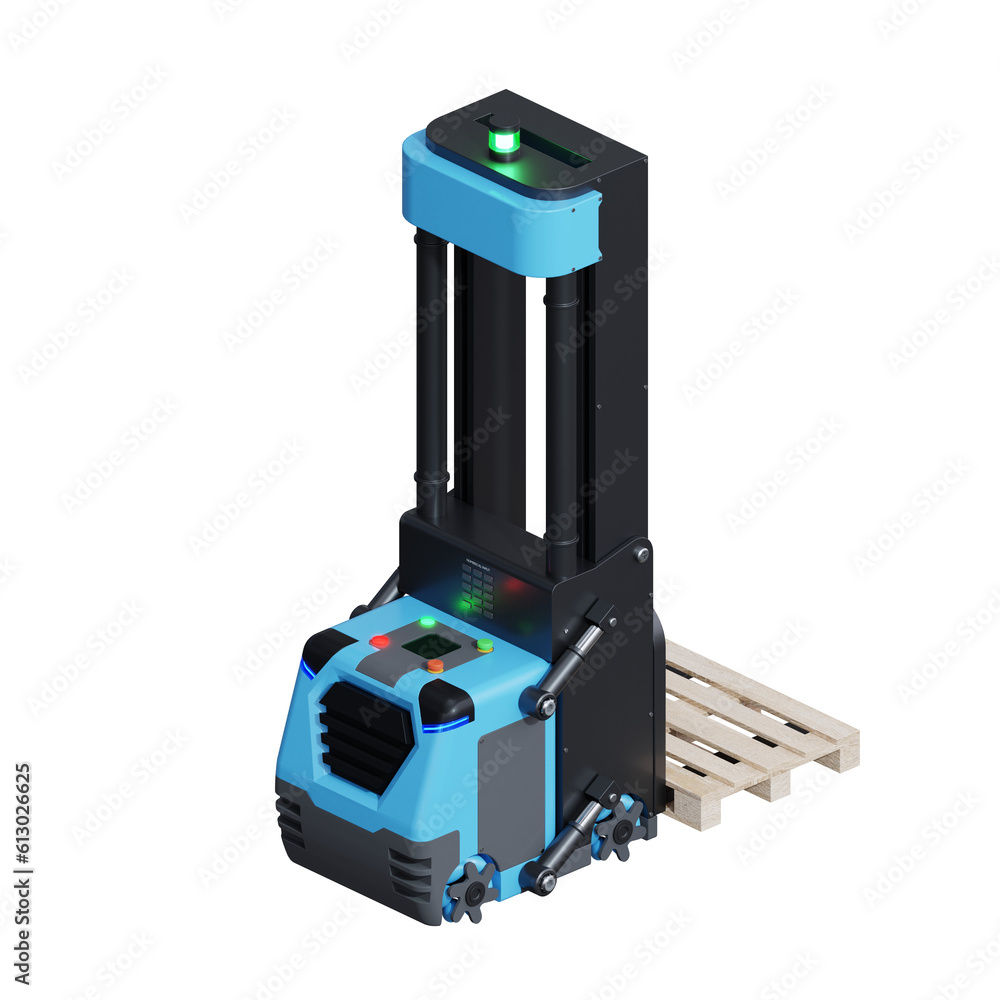 AGV Forklift isolated on transparent background.3d rendering